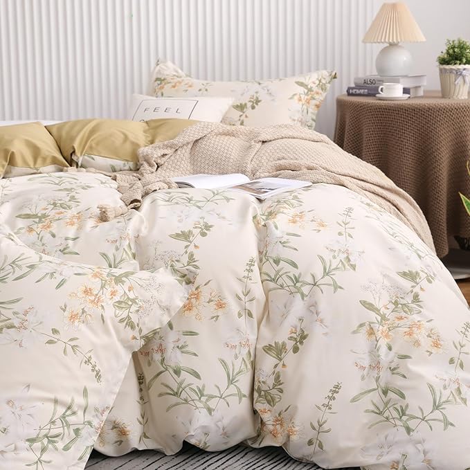 OAITE Duvet Cover Set King Size Floral Pattern 600 Thread Count Ultra Soft 100% - Image 5