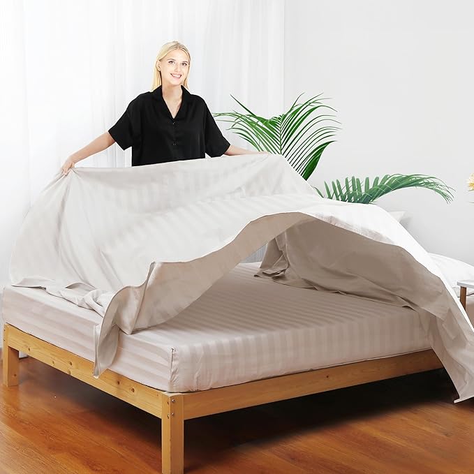 Flat Sheet Only Queen Size, 400 TC 100% Egyptian Cotton Flat Sheet Striped - Image 6