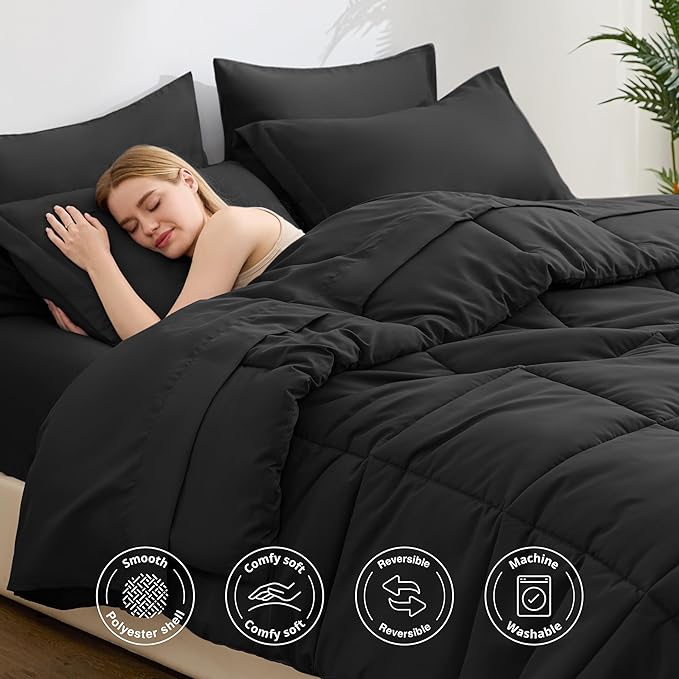 Love's cabin King Size Comforter Set Ash Black, 7 Pieces King Bed in a Bag - Image 3