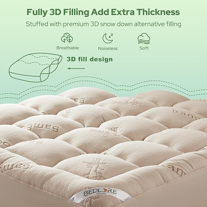 BEDLORE Twin XL Mattress Topper Viscose Derived from Bamboo, Thick Pillow Top - Image 5