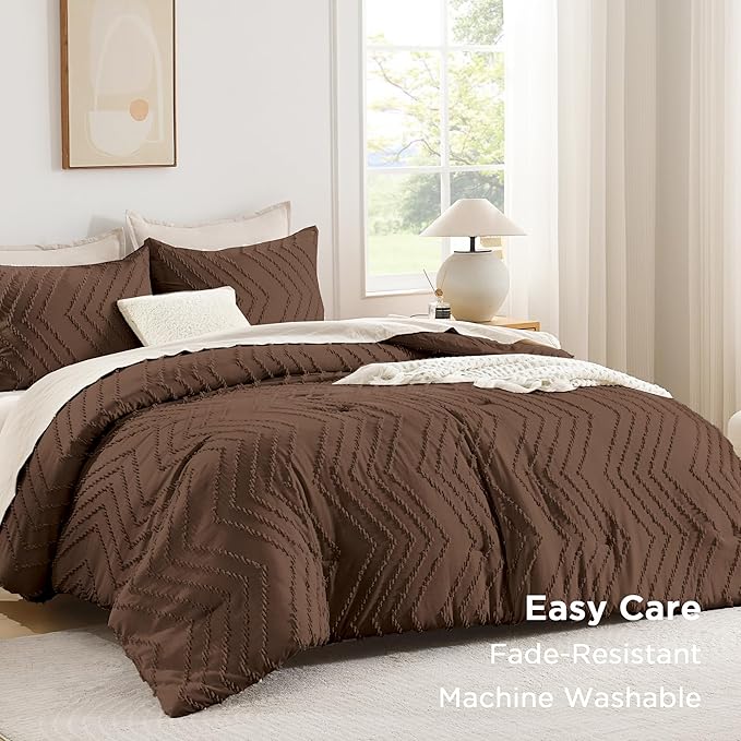 Andency Brown Comforter Set Queen Size, Boho Soft Warm Tufted Bedding Comforter - Image 3