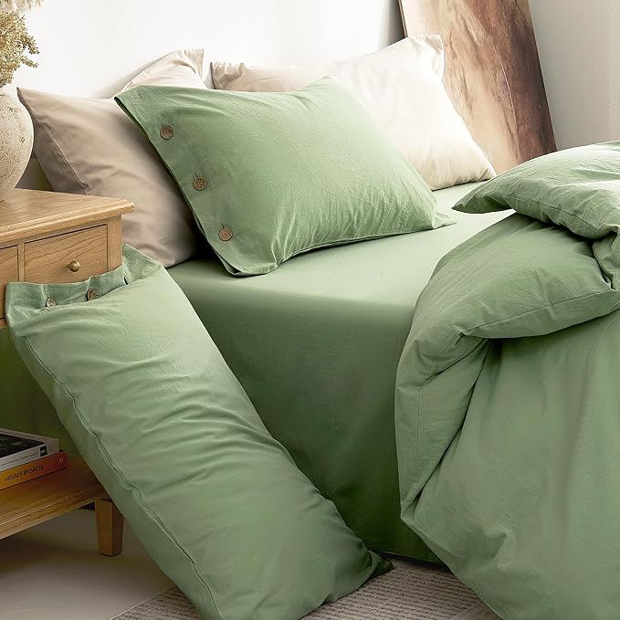JELLYMONI 100% Washed Cotton Duvet Cover King – Soft, Breathable Linen-Look - Image 9