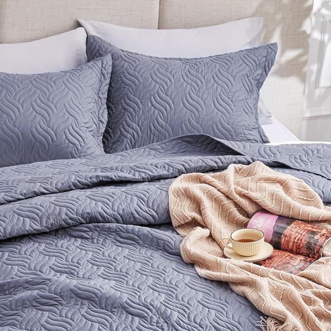 Love's cabin Twin Quilt Bedding Set Bluish Grey Bedspreads - Image 7
