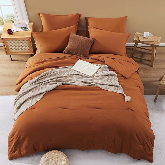 WRENSONGE Super King Comforter Set- 7 Pieces Soft Burnt Orange Bed in a Bag - Image 2