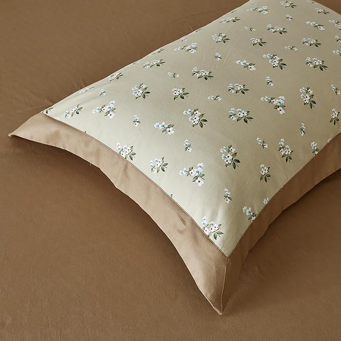 SUSYBAO Decorative Floral Duvet Cover King 100% Cotton 3 Pcs Set 1 Khaki White - Image 6
