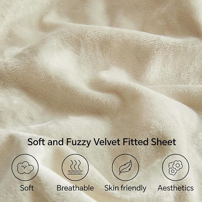 BEDELITE Velvet Fitted Sheet and Pillowcase Set, Luxury Soft Fuzzy Bottom Sheet - Image 3