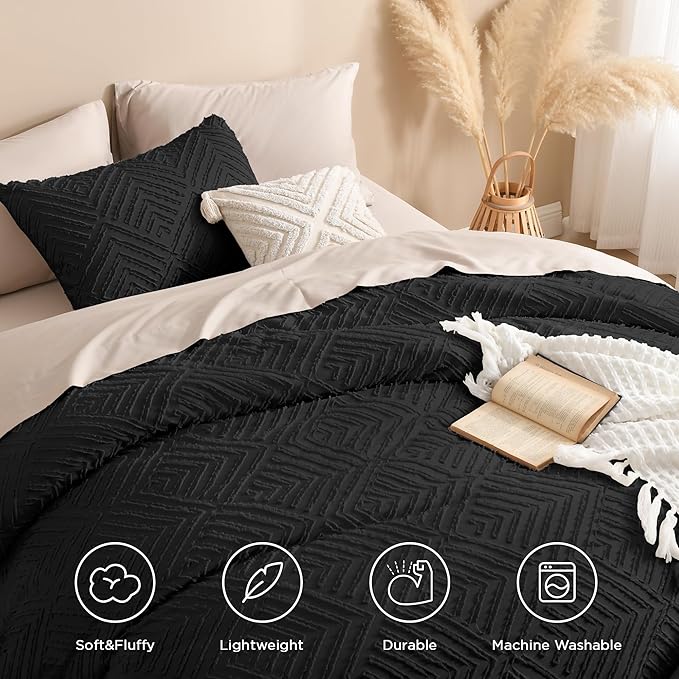 Andency Black California King Comforter Set, 3 Pieces Black Boho Bedding Set & - Image 4