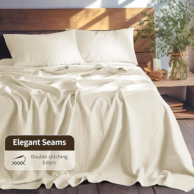 LBRO2M 100% Pure Linen Sheet Set Deep Pocket Up to 16" Bed Sheets Sets - Image 7