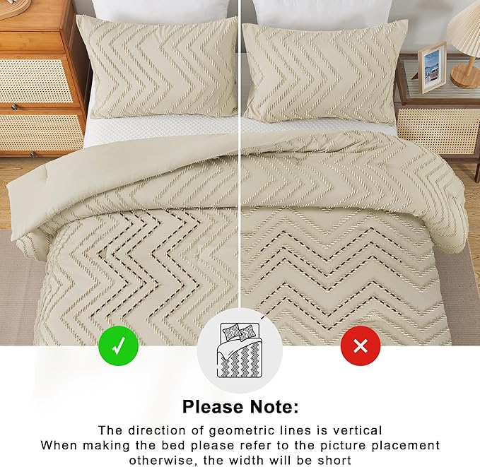 Andency Light Khaki Comforter Set King Size, Boho Soft Warm Tufted Bedding - Image 4