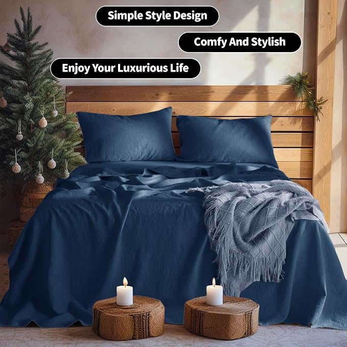 LBRO2M 100% Pure Linen Sheet Set Deep Pocket Up to 16" Bed Sheets Sets - Image 8