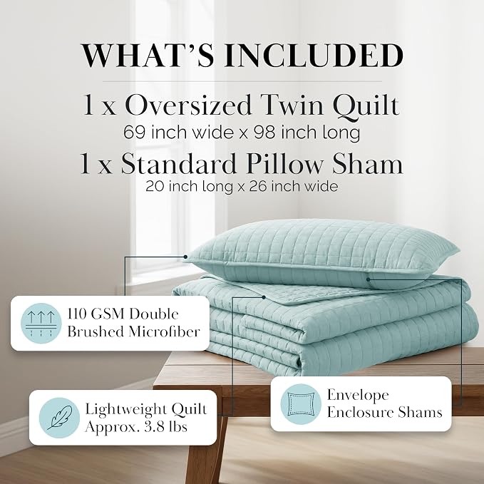 Southshore Fine Living, Inc. Twin Quilt Bedding Set, Soft Microfiber Coverlet - Image 2