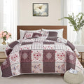 Patchwork Quilt Set Twin Size, 2 Pieces Brown White Floral Plaid Design Summer by Flysheep