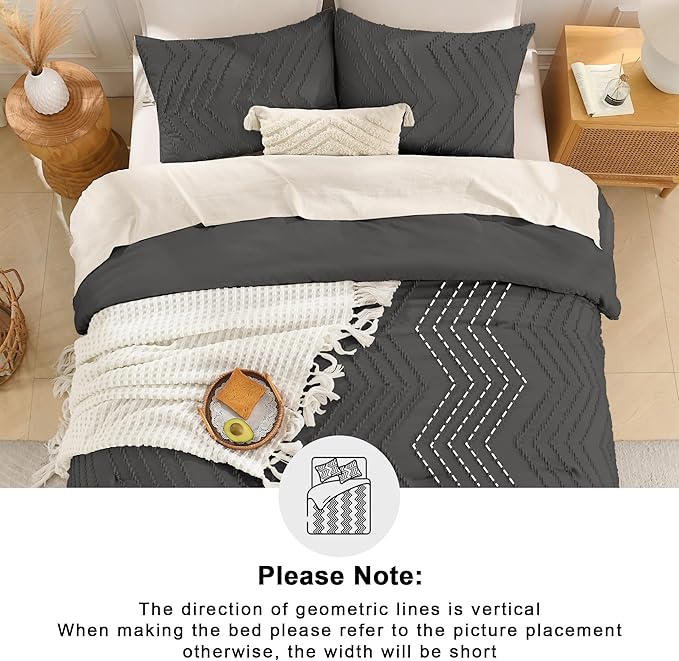 Andency Dark Grey Comforter Set Queen Size, Boho Soft Warm Tufted Bedding - Image 5