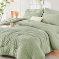 HYMOKEGE Light Green Twin Comforter Set Seersucker 5 Pieces, All Season Luxury by HYMOKEGE