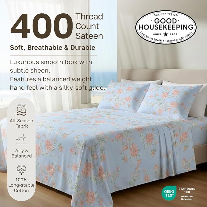 California Design Den Soft Cotton Bed Sheets King Size Set, 400 TC Good - Image 3
