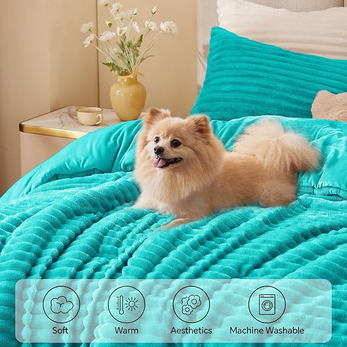 BEDELITE Fleece Twin Comforter Set -Super Soft & Warm Fluffy Teal Bedding - Image 3