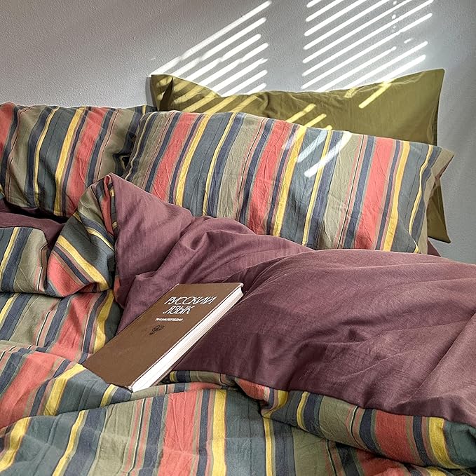 mixinni Vintage Striped Duvet Cover Set Twin XL Size - Image 7