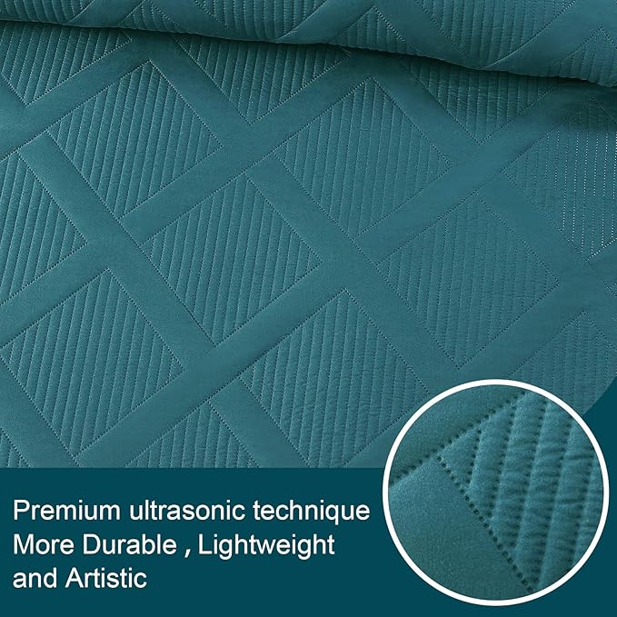 Exclusivo Mezcla Oversized King Quilt Set- Teal Cal King Quilts Bedding Set - Image 4