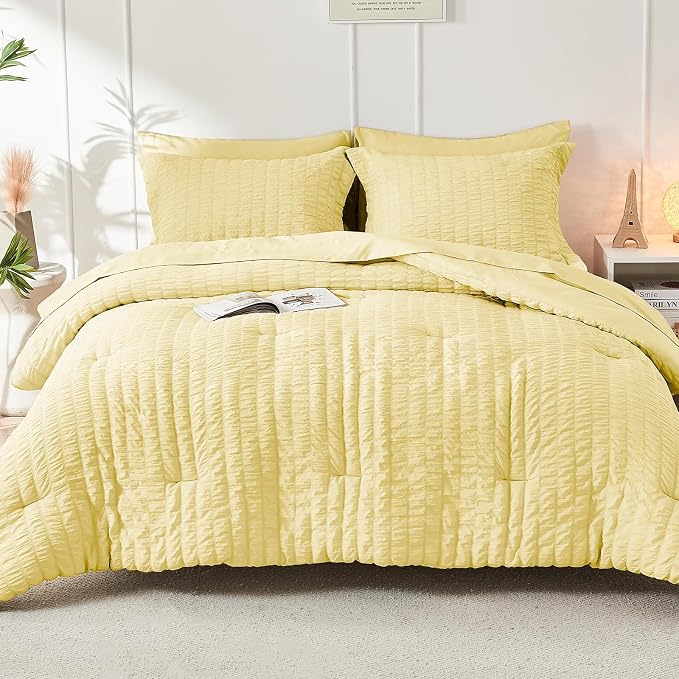 HYMOKEGE Yellow Full Size Comforter Sets Seersucker 7 Pieces, All Season Luxury - Image 9