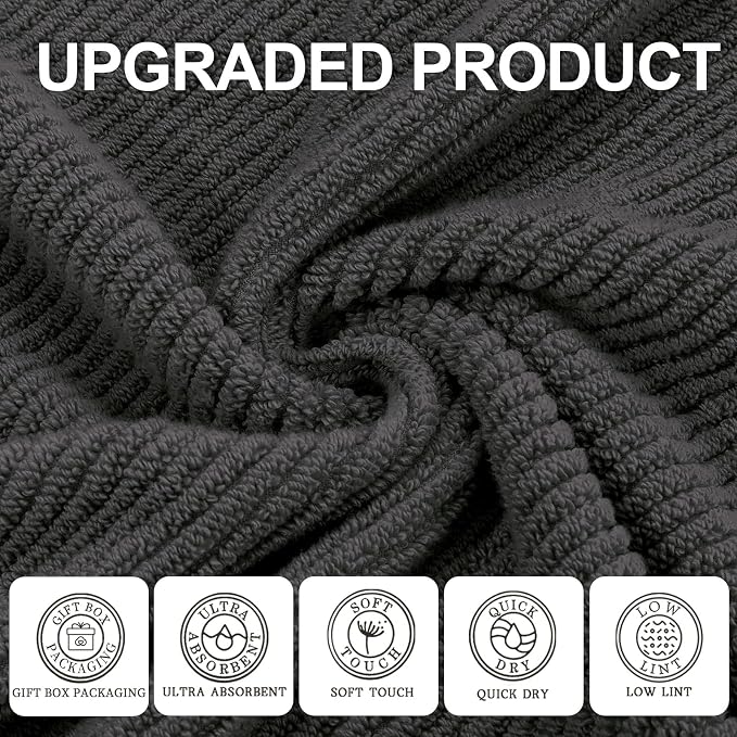 VOOVA & MOVAS Gray Hand Towels for Bathroom, Large 18" x 28" - Image 2