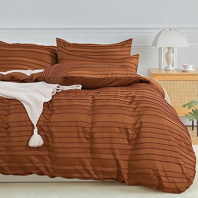NEXHOME PRO Duvet Cover Full, Brunt Orange 3 Pieces Boho Tufted Duvet Cover Set by NEXHOMEPRO