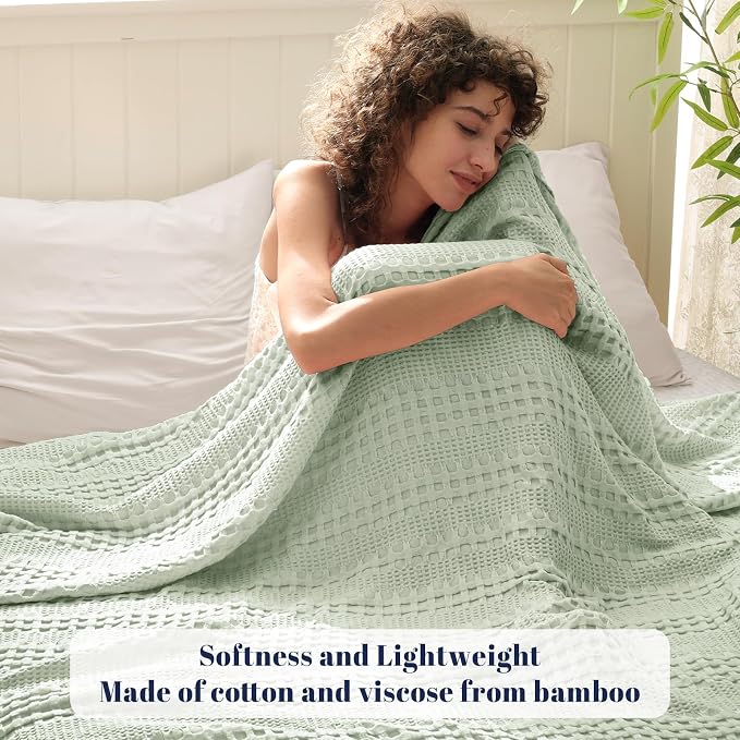 PHF Cooling Waffle Blanket Twin Size, Lightweight 60% Rayon from Bamboo & 40% - Image 2