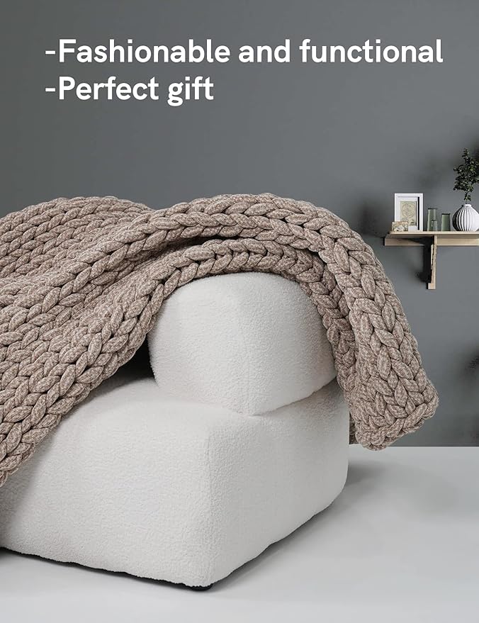 YnM Chenille Weighted Blanket, Handmade Chunky Knitted Design, Soft and Cozy - Image 4