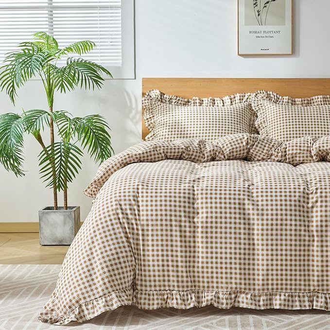 Gingham Duvet Cover Queen Size, 3 Pieces Soft Breathable Microfiber Plaid by Kisswish