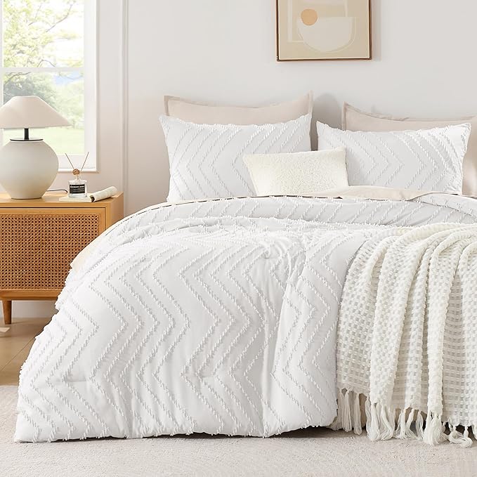 Andency White Comforter Queen, Boho Soft Fluffy Warm Lightweight Bedding by Andency