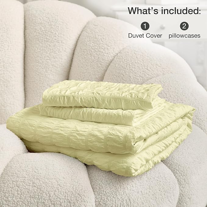 JELLYMONI Light Yellow Duvet Cover Full Size, Soft Breathable Seersucker Duvet - Image 6