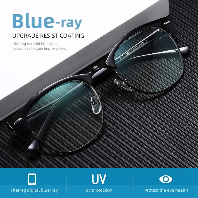 Blue Light Blocking Glasses Retro Semi Rimless UV400 Clear Lens Computer Eyewear - Image 4