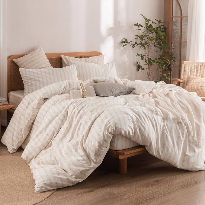 BESTOUCH Duvet Cover Set 100% Washed Cotton Linen Feel Super Soft Comfortable - Image 4