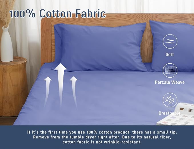 Pillow Cases, King Size Cotton Percale Weave Pillowcases, Pre-Shrunk Breathable - Image 4