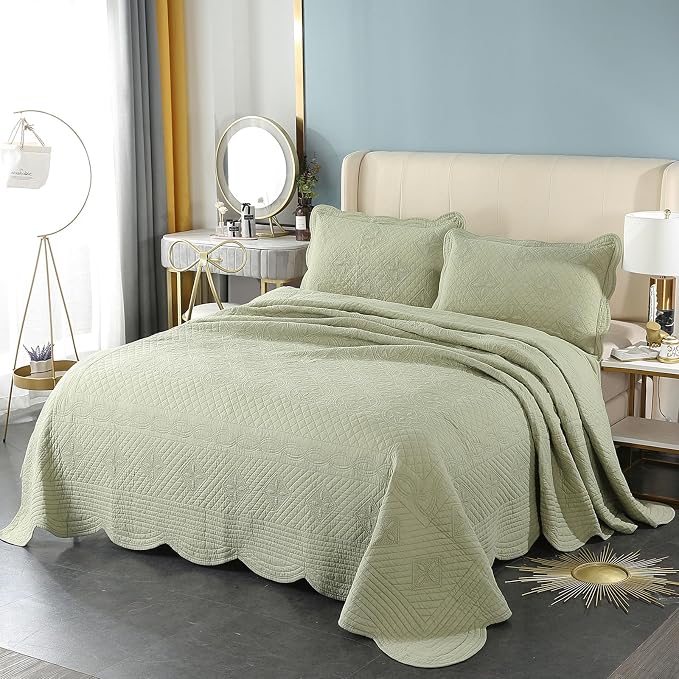 ROOMLIFE Quilt Set King Size 3D Floral Embroidery Pattern 3-Piece Cotton - Image 3