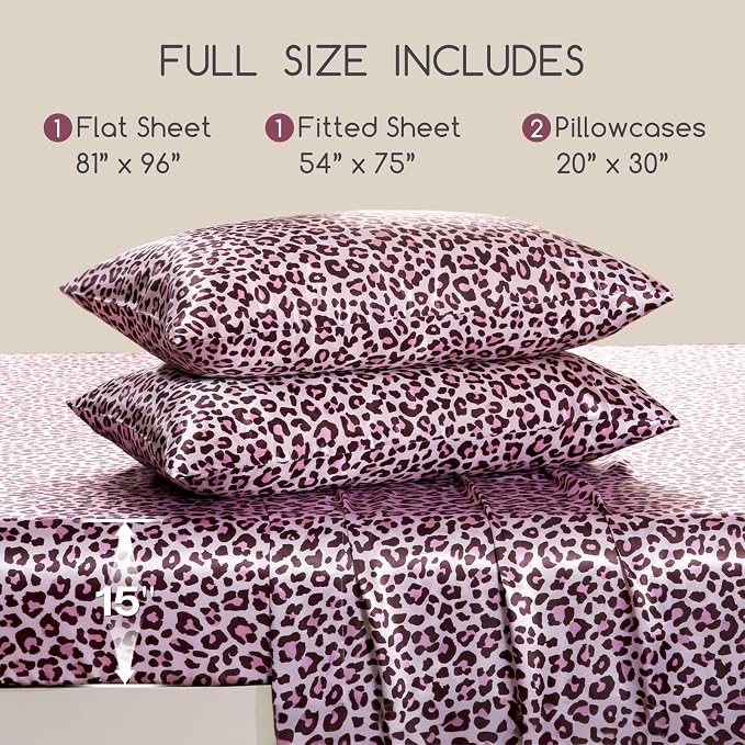 MR&HM Satin Bed Sheets with Elastic Corner Straps, Full Size Sheets Set - Image 2