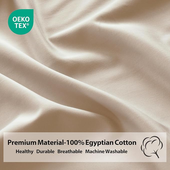 California King Size Fitted Sheet Only Beige, 100% Egyptian Cotton 600 Thread - Image 4
