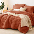 CozyLux Queen Comforter Set Burnt Orange Seersucker 7 Pieces Bed in a Bag Queen by CozyLux