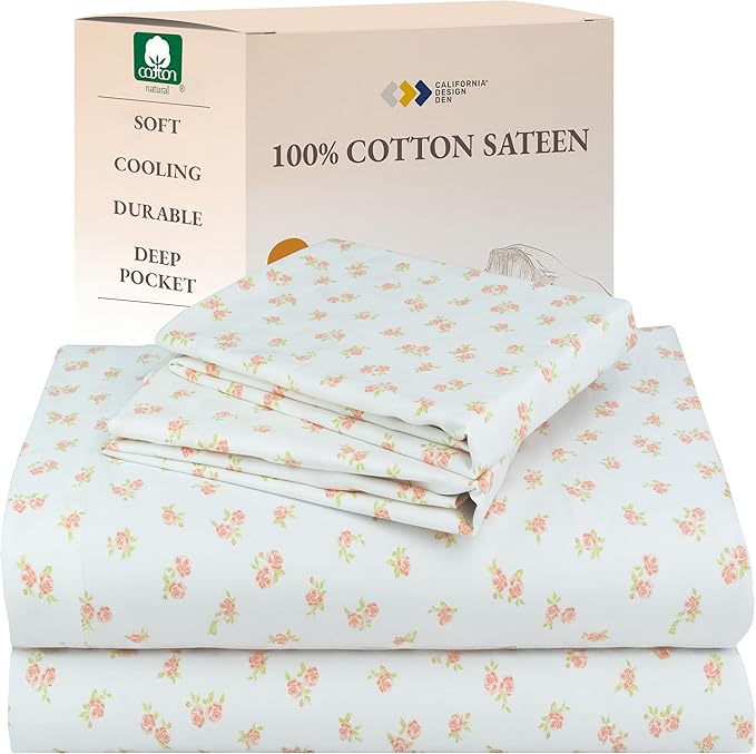 California Design Den Full Sheet Set Floral Pattern, 100% Cotton, Deep Pocket by CaliforniaDesignDen