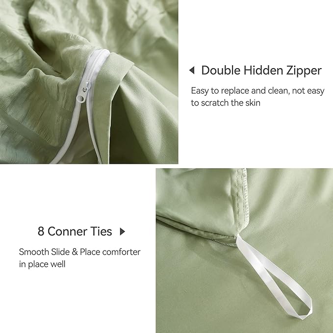 JELLYMONI Light Green Duvet Cover King Size, Soft Breathable Seersucker Duvet - Image 5