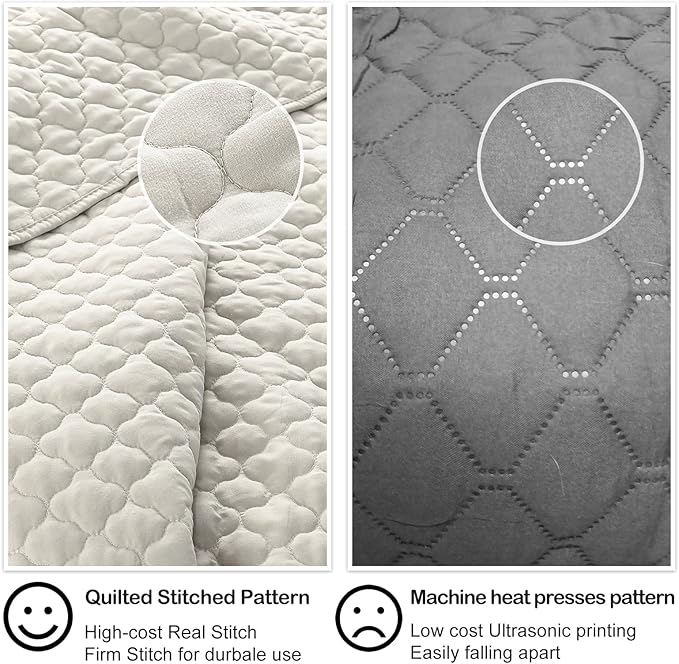 HORIMOTE HOME Quilt Set Queen Size Beige Bedspread, Modern Style Quilted Clouds - Image 5
