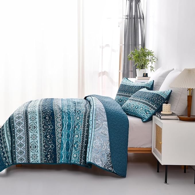 WONGS BEDDING Boho King Quilt Set, Lightweight Microfiber Bed Decor Bedspread - Image 3