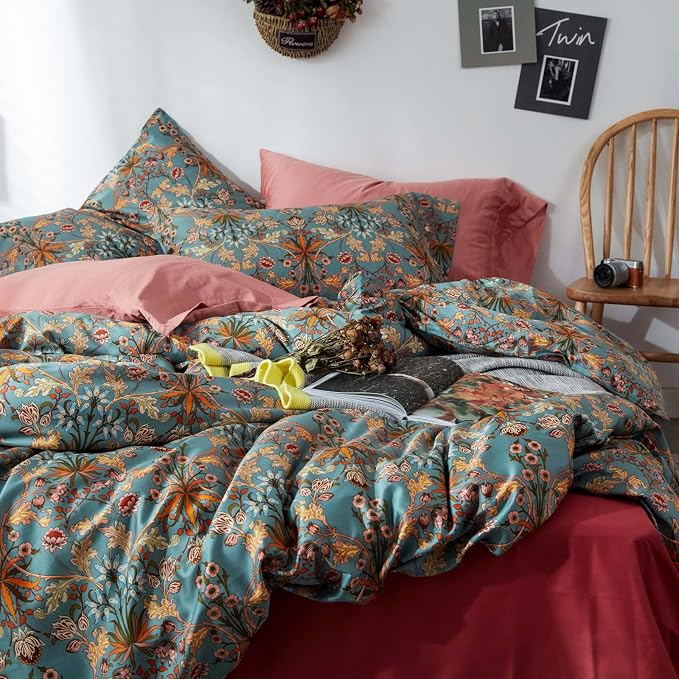 mixinni Vintage Floral Duvet Cover Twin XL Boho Bedding Soft Cotton Flower - Image 3
