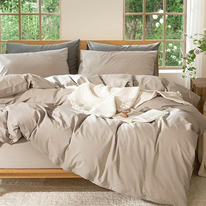 MooMee Bedding Duvet Cover Set 100% Washed Cotton Linen Like Textured - Image 8