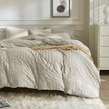 JELLYMONI Beige Duvet Cover Queen Size, Soft Breathable Seersucker Duvet Cover by JELLYMONI