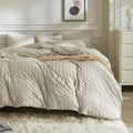 JELLYMONI Beige Duvet Cover Twin Size, Soft Breathable Seersucker Duvet Cover by JELLYMONI