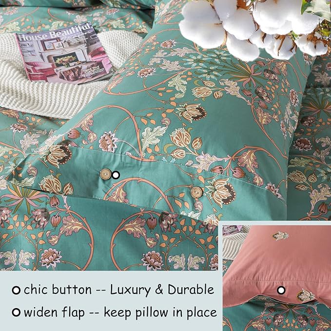 FADFAY Twin XL Duvet Cover Set Button Closure Floral Bedding Set 100% Cotton - Image 4
