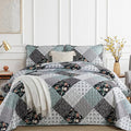 Xruibed Floral Plaid Patchwork Quilt Set Queen Size 3 Pieces Blue Gray by Xruibed