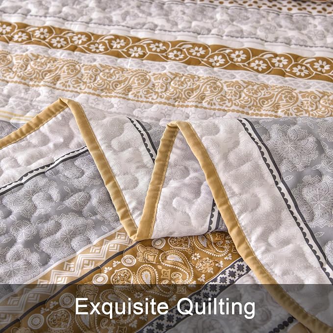 WONGS BEDDING Boho Quilt Set Queen Size, Lightweight Bedspread Coverlet Bedding - Image 7
