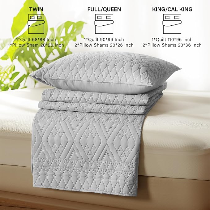 akkialla Full/Queen Size Quilt Bedding Set, Light Grey Lightweight Microfiber - Image 7