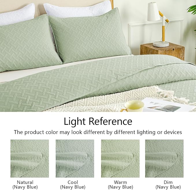 FLYMME Twin Quilt Set, Lightweight Sage Green Bedspreads, Basket Weave Pattern - Image 5